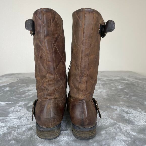 Steve Madden Boots Sz 8.5 Mid Calf Motorcycle Chunky Biker Brown Distressed Boho - Picture 5 of 11